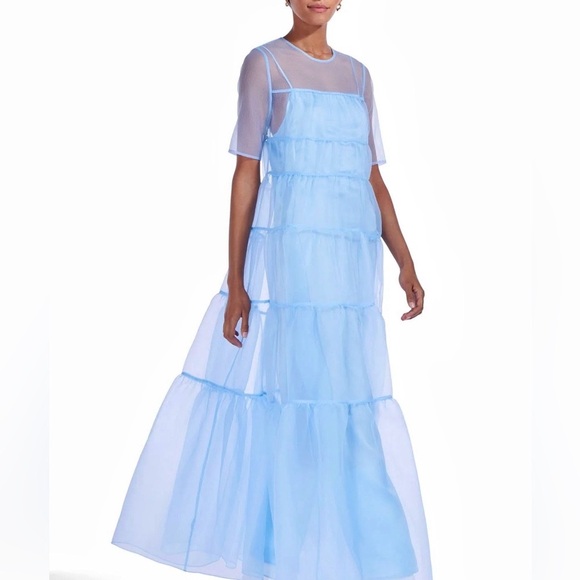 🌺🎉HP🎉🌺 NWT Staud Hyacinth Tiered Organza Maxi Dress French Blue - Picture 6 of 15